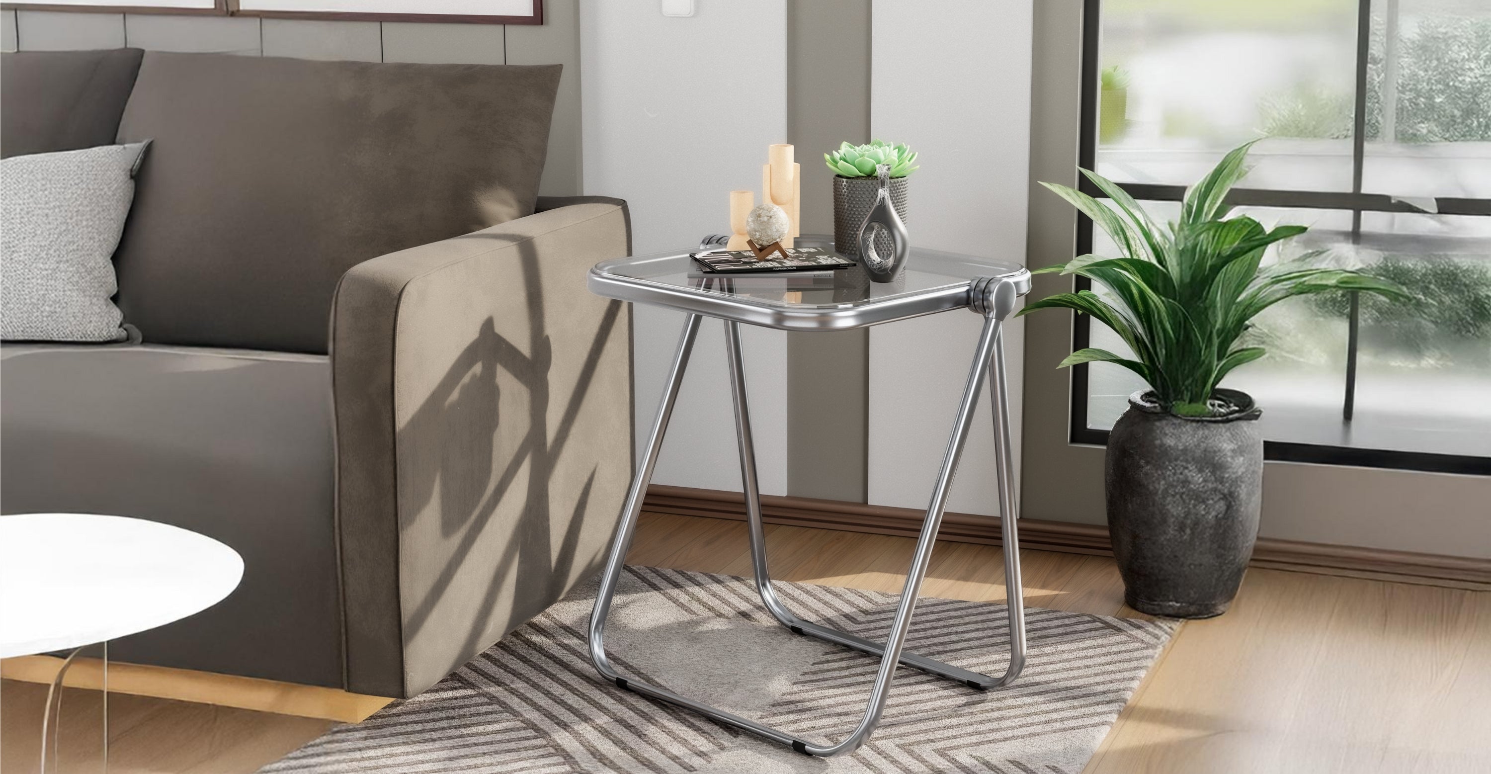 Square Folding Side Table with Plastic Tabletop and Iron Frame