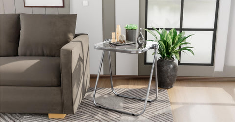 Square Folding Side Table with Plastic Tabletop and Iron Frame