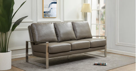 Jefferson 3-Seater Velvet/Leather Full Size Sofa in Stainless Steel