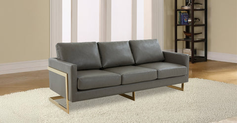 Lincoln 3-Seater Velvet/Leather Full Size Sofa in Stainless Steel