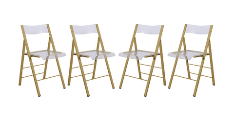 Menno Modern Acrylic Gold Base Folding Chair, Set of 4