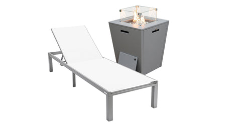 Marlin Aluminum Outdoor Chaise Lounge Chair with a Square Fire Pit Table