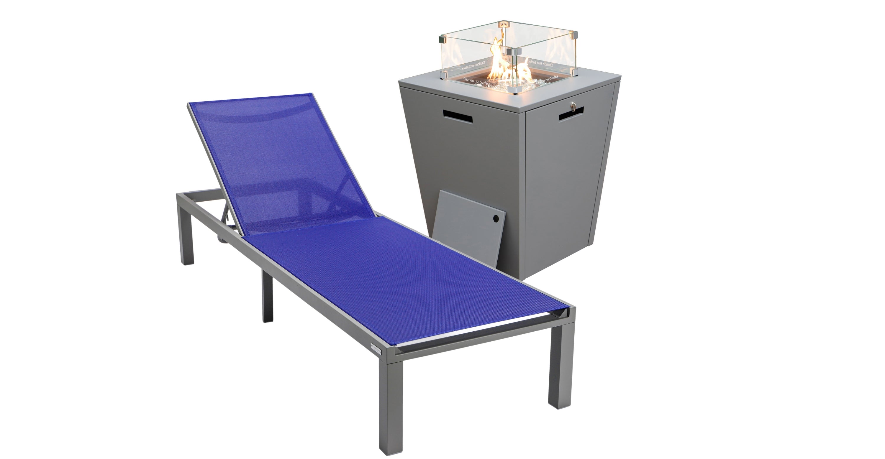 Marlin Aluminum Outdoor Chaise Lounge Chair with a Square Fire Pit Table