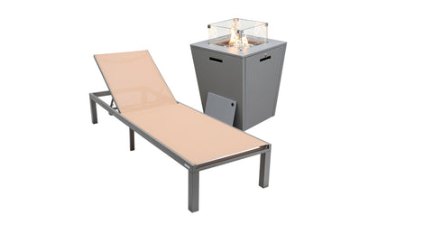 Marlin Aluminum Outdoor Chaise Lounge Chair with a Square Fire Pit Table