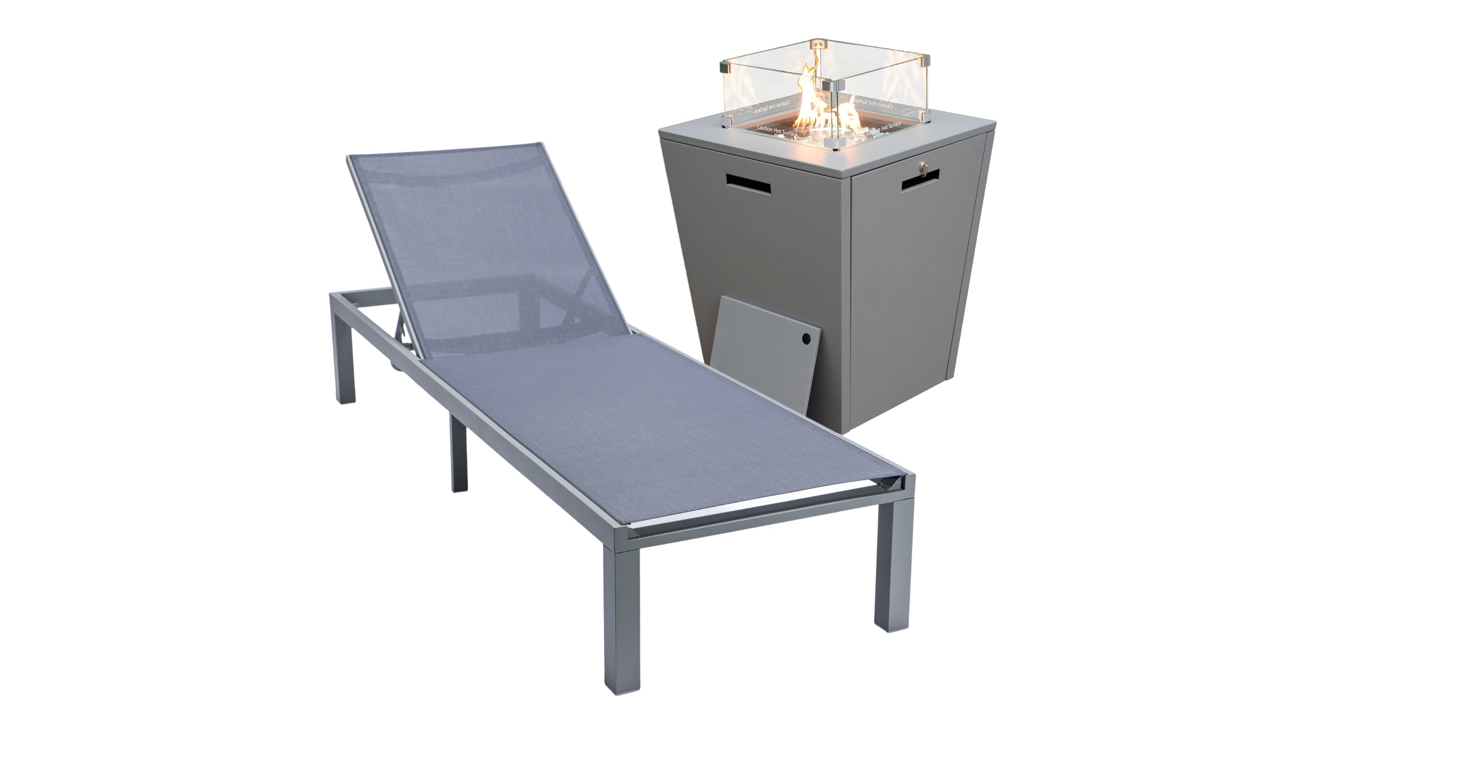 Marlin Aluminum Outdoor Chaise Lounge Chair with a Square Fire Pit Table