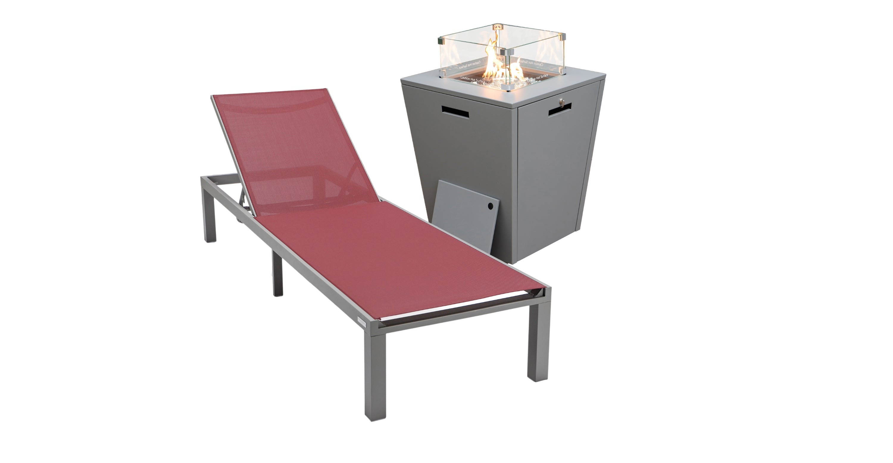 Marlin Aluminum Outdoor Chaise Lounge Chair with a Square Fire Pit Table