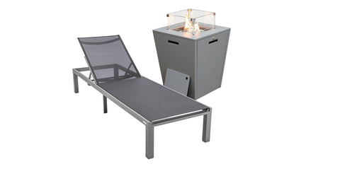 Marlin Aluminum Outdoor Chaise Lounge Chair with a Square Fire Pit Table