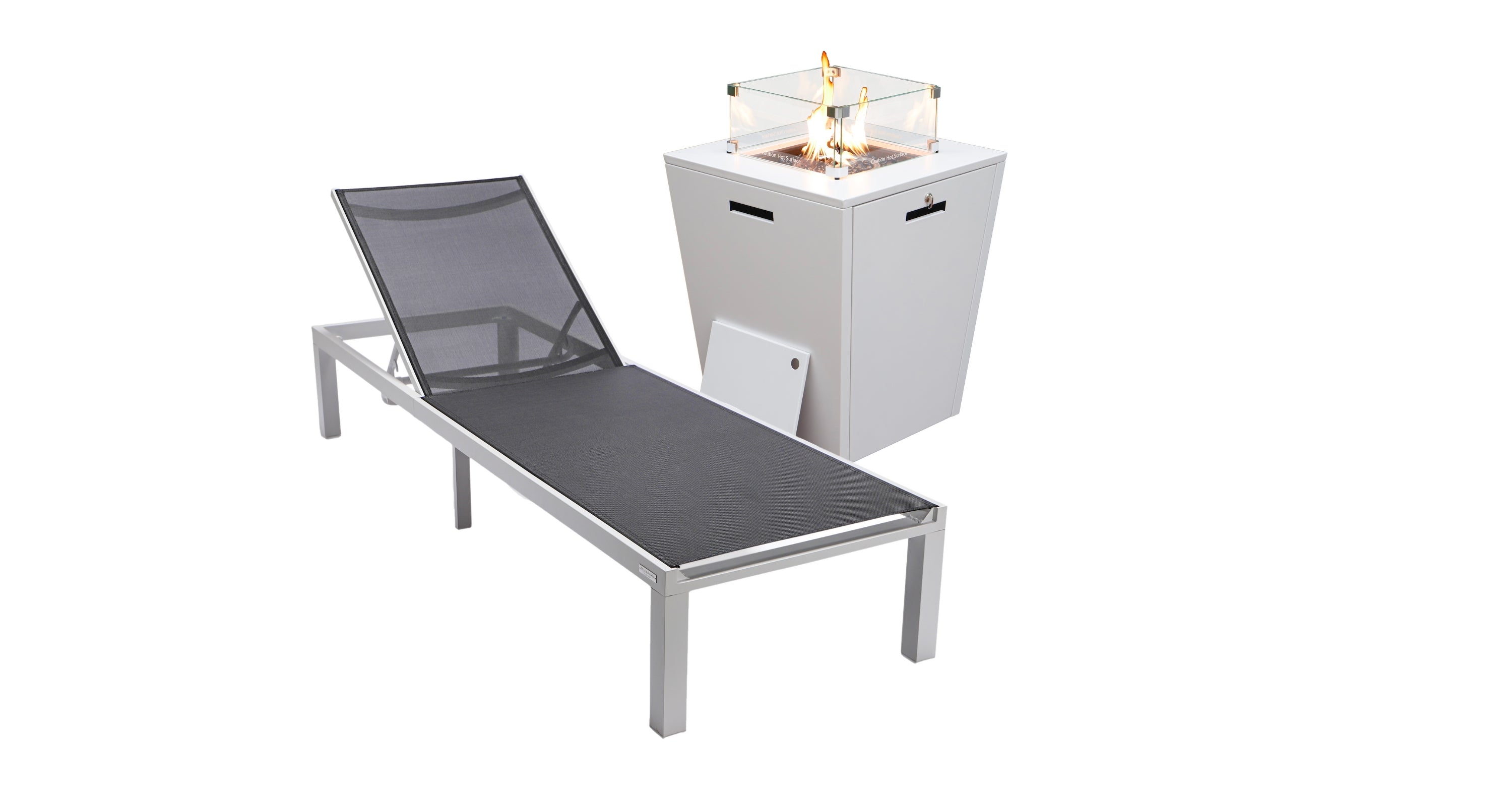 Marlin Aluminum Outdoor Chaise Lounge Chair with a Square Fire Pit Table