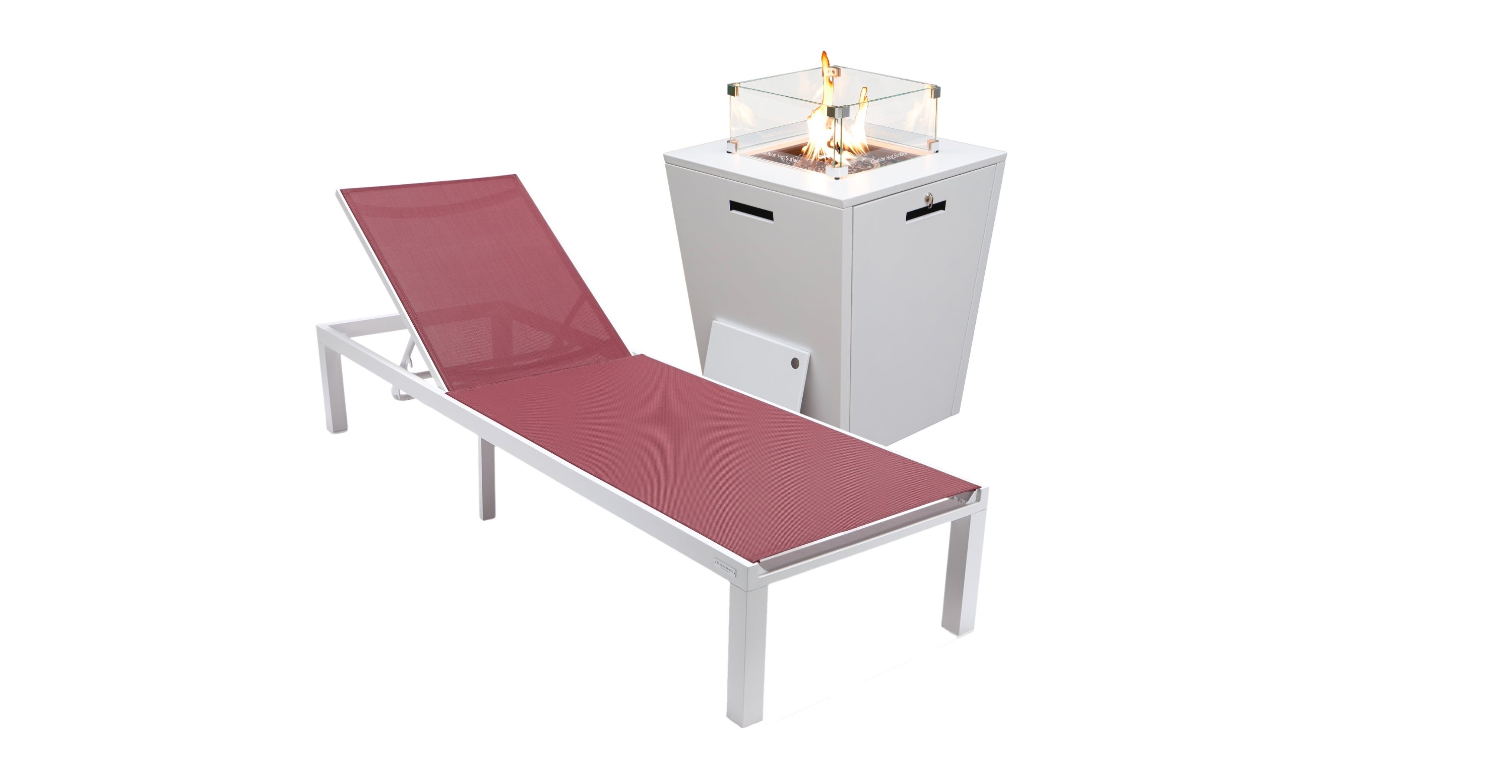 Marlin Aluminum Outdoor Chaise Lounge Chair with a Square Fire Pit Table