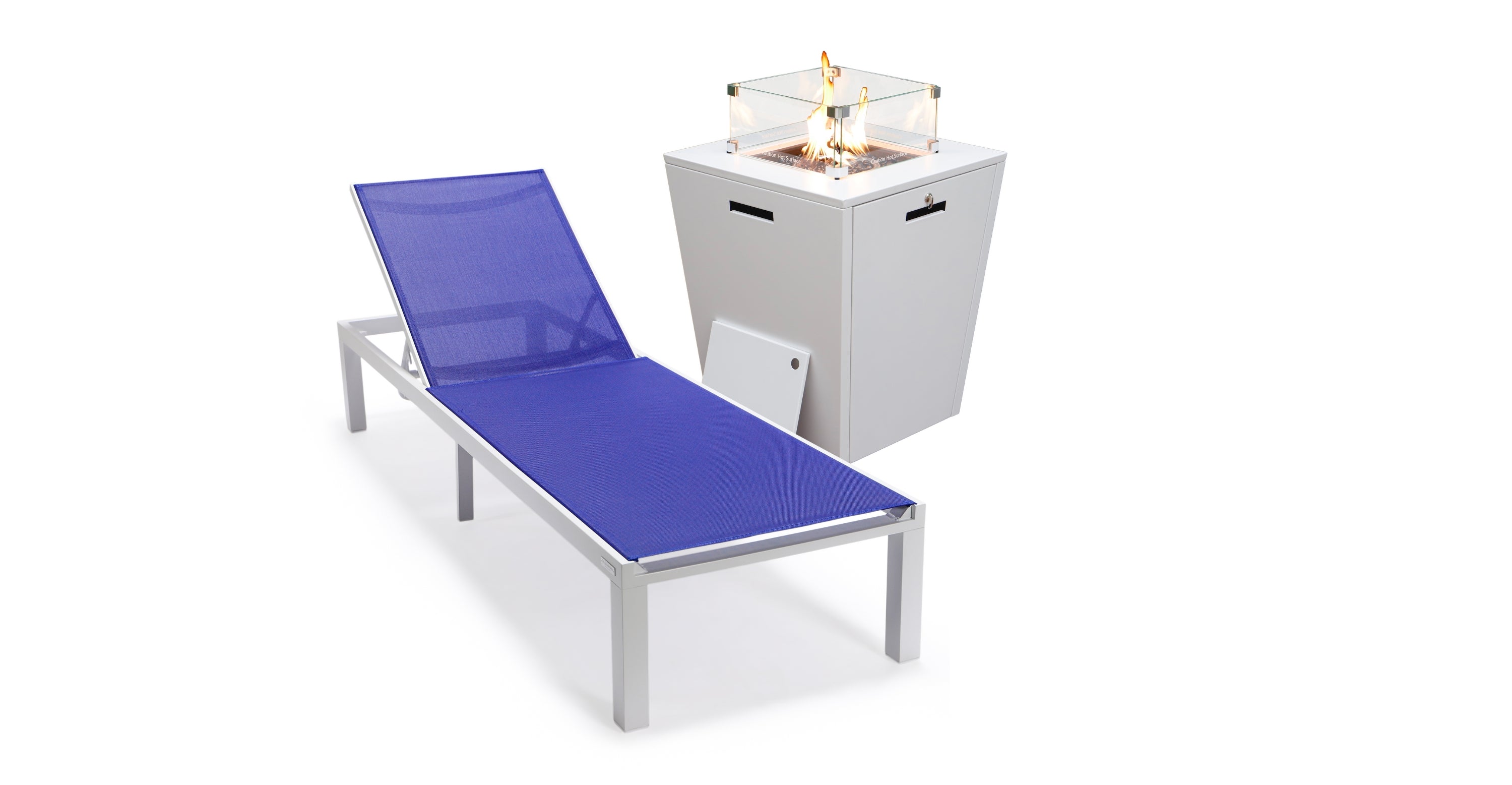 Marlin Aluminum Outdoor Chaise Lounge Chair with a Square Fire Pit Table