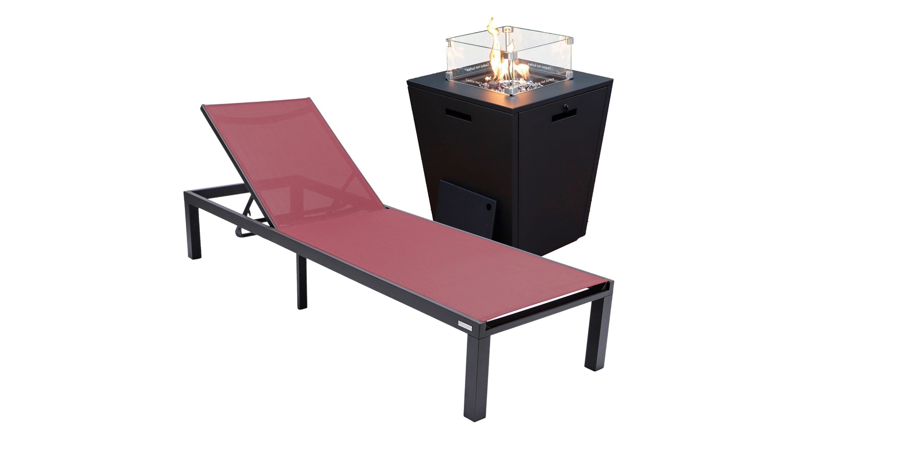 Marlin Aluminum Outdoor Chaise Lounge Chair with a Square Fire Pit Table