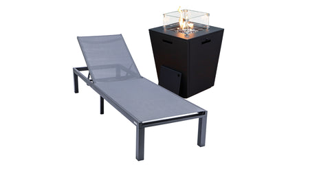 Marlin Aluminum Outdoor Chaise Lounge Chair with a Square Fire Pit Table