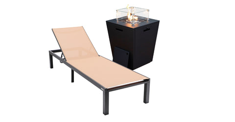 Marlin Aluminum Outdoor Chaise Lounge Chair with a Square Fire Pit Table