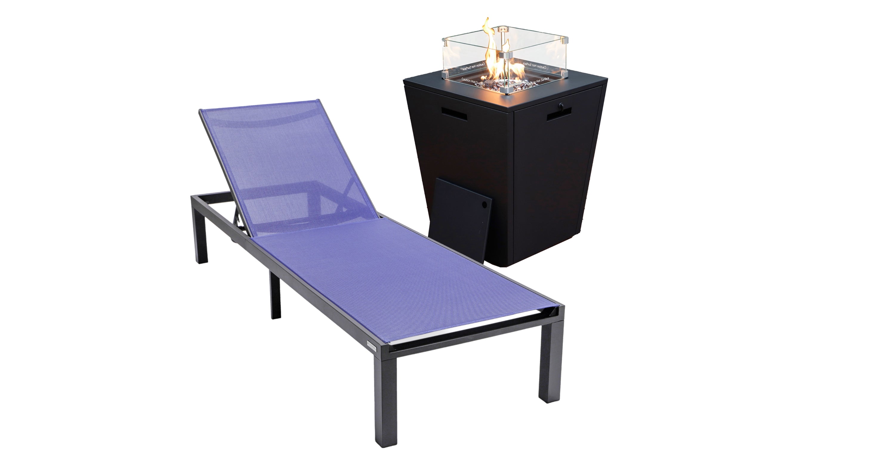 Marlin Aluminum Outdoor Chaise Lounge Chair with a Square Fire Pit Table