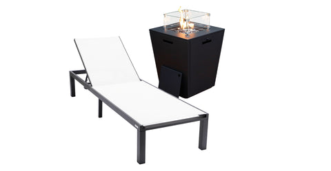 Marlin Aluminum Outdoor Chaise Lounge Chair with a Square Fire Pit Table