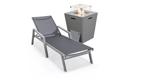 Marlin Aluminum Outdoor Chaise Lounge Chair with a Square Fire Pit Table