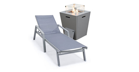 Marlin Aluminum Outdoor Chaise Lounge Chair with a Square Fire Pit Table