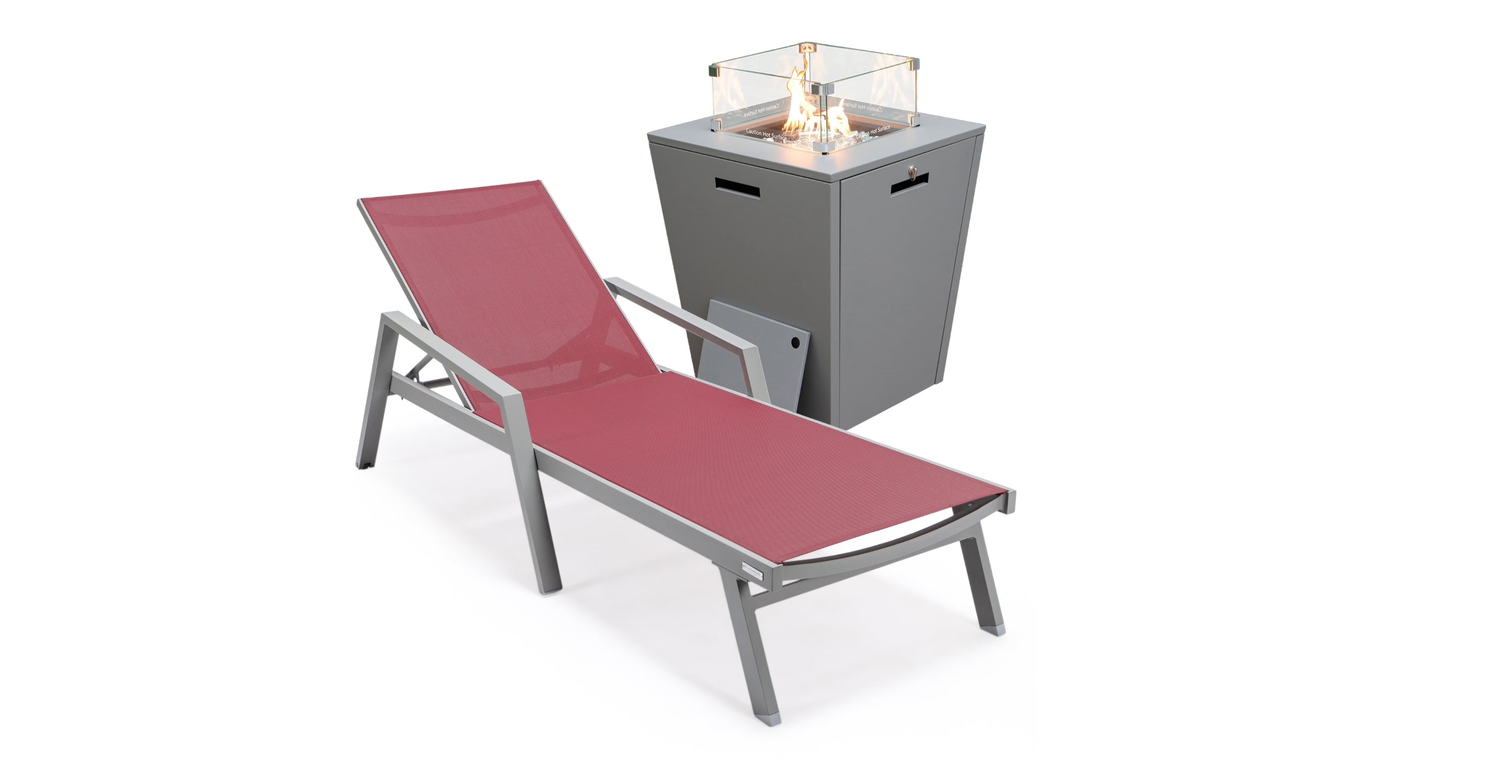 Marlin Aluminum Outdoor Chaise Lounge Chair with a Square Fire Pit Table