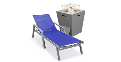 Marlin Aluminum Outdoor Chaise Lounge Chair with a Square Fire Pit Table