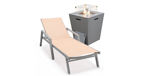 Marlin Aluminum Outdoor Chaise Lounge Chair with a Square Fire Pit Table