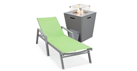 Marlin Aluminum Outdoor Chaise Lounge Chair with a Square Fire Pit Table