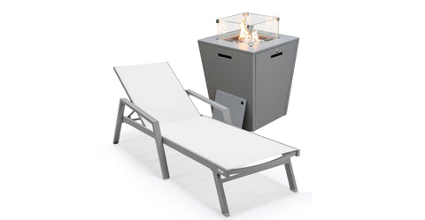 Marlin Aluminum Outdoor Chaise Lounge Chair with a Square Fire Pit Table