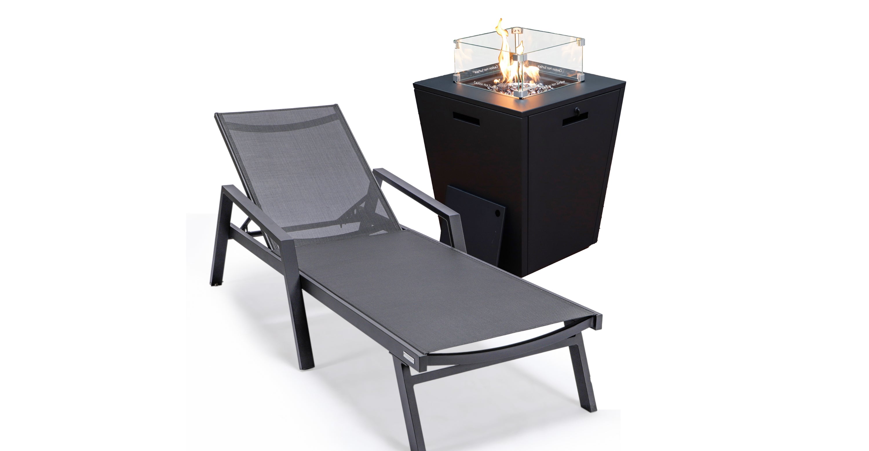 Marlin Aluminum Outdoor Chaise Lounge Chair with a Square Fire Pit Table