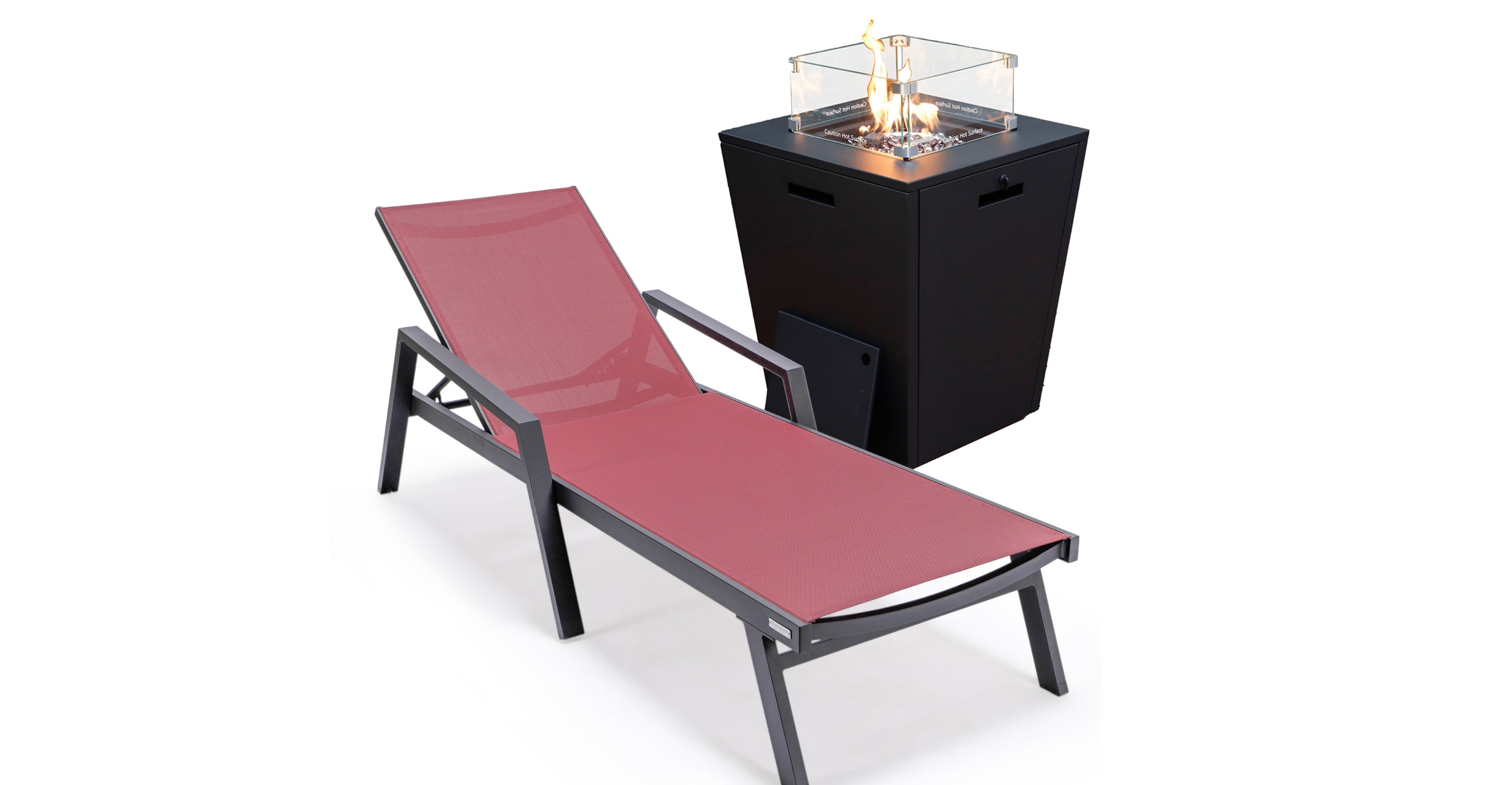 Marlin Aluminum Outdoor Chaise Lounge Chair with a Square Fire Pit Table