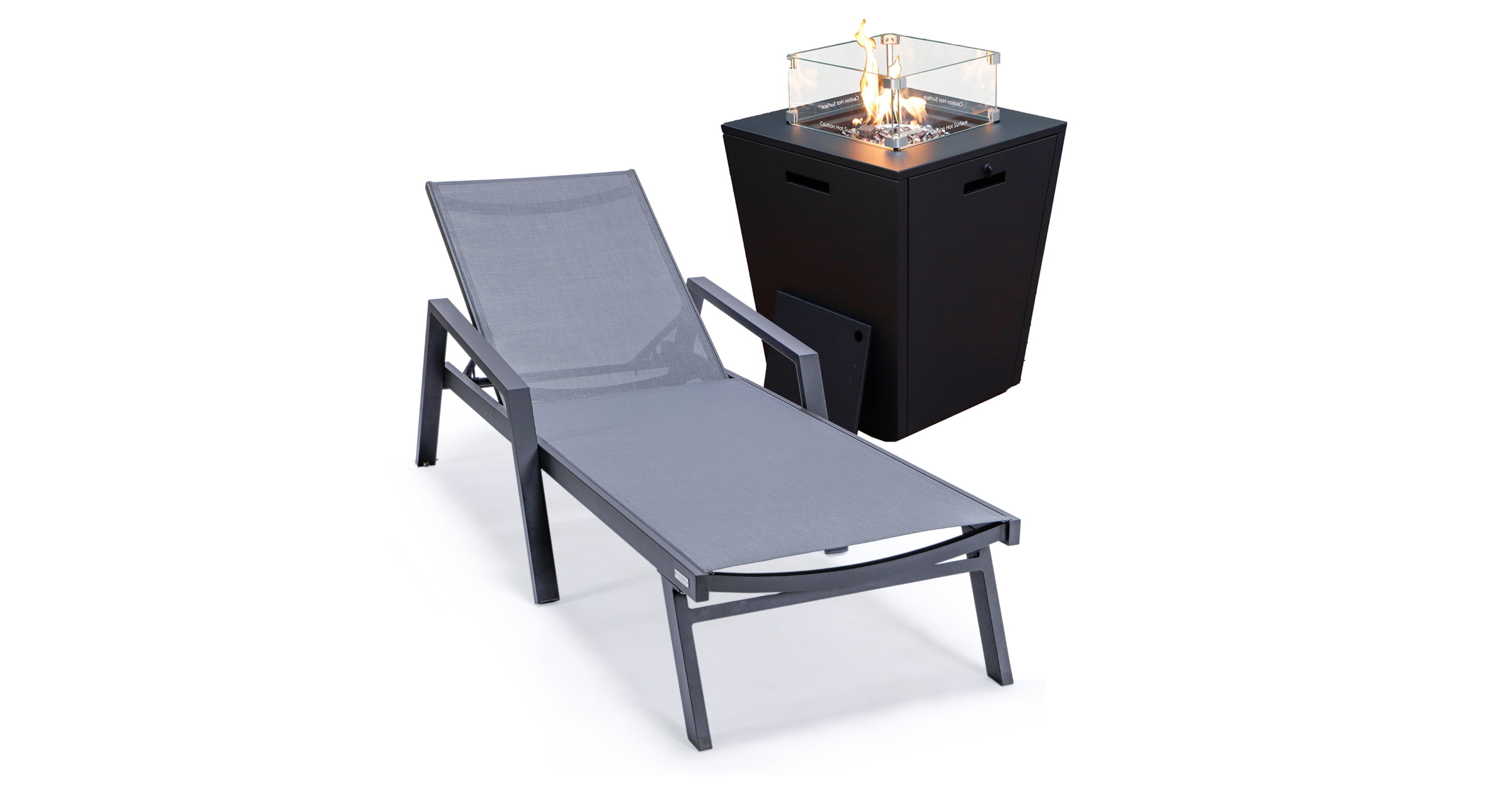 Marlin Aluminum Outdoor Chaise Lounge Chair with a Square Fire Pit Table