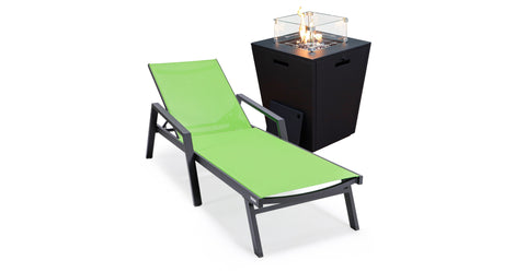 Marlin Aluminum Outdoor Chaise Lounge Chair with a Square Fire Pit Table