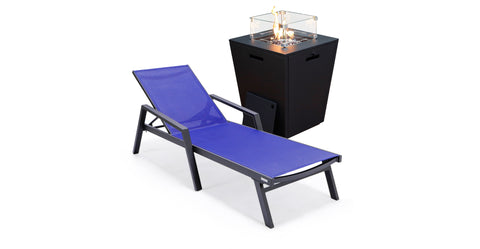 Marlin Aluminum Outdoor Chaise Lounge Chair with a Square Fire Pit Table