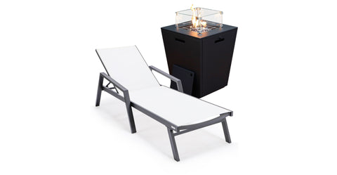 Marlin Aluminum Outdoor Chaise Lounge Chair with a Square Fire Pit Table