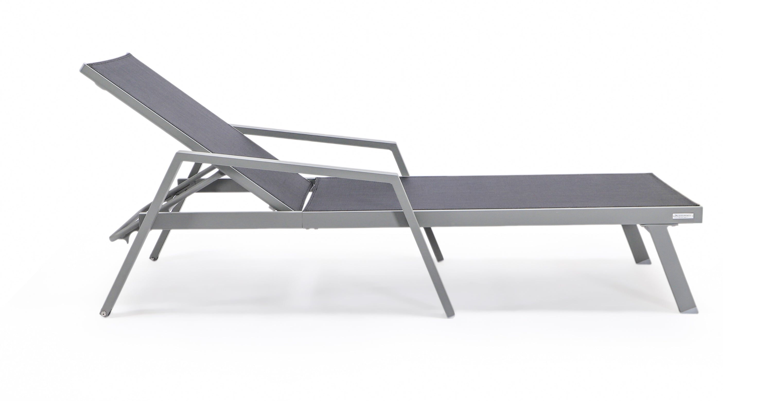 Marlin Patio Chaise Lounge Chair with Armrests in Grey Aluminum Frame, Set of 2