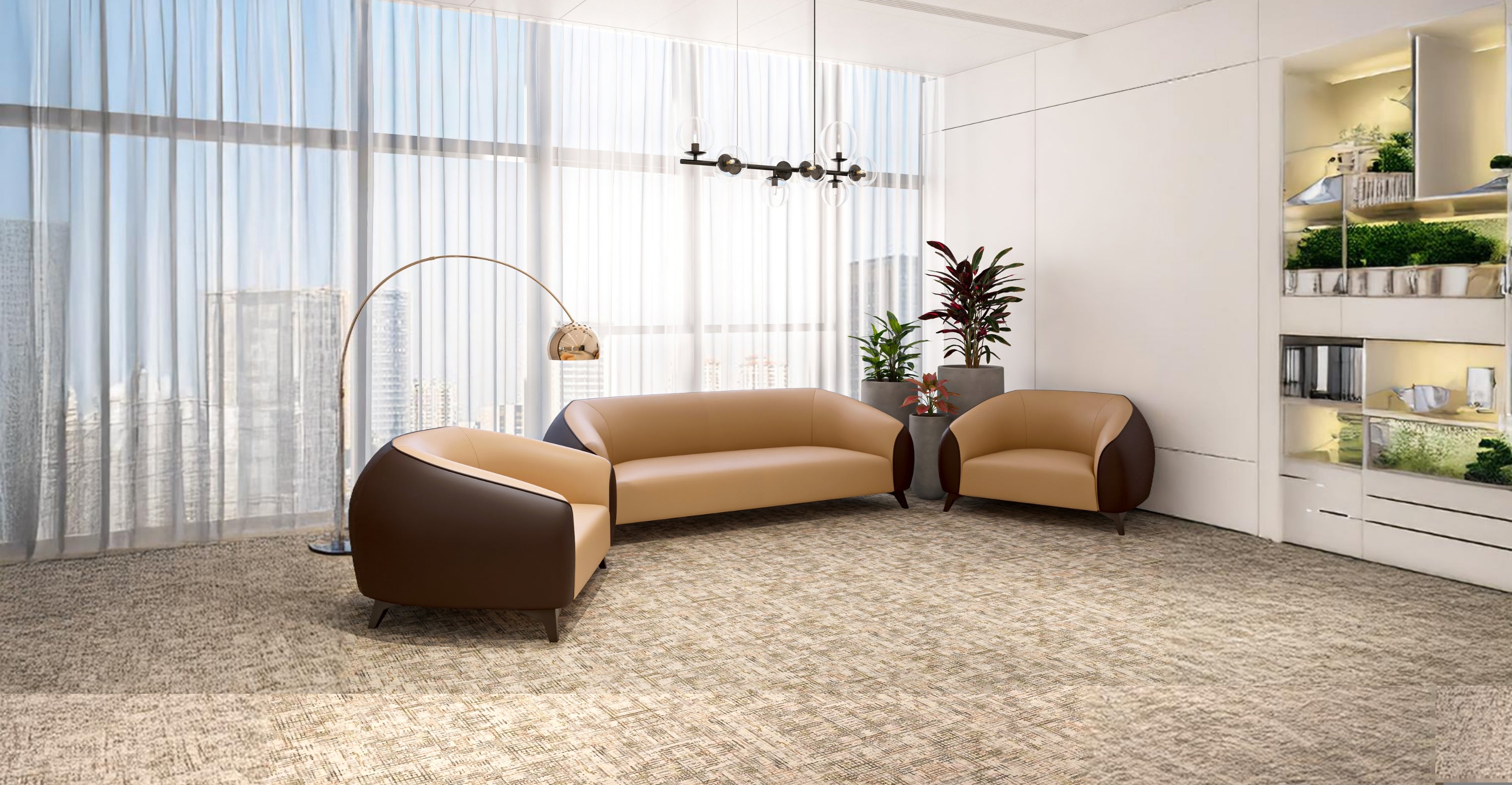 Opula 3-Piece Leather Sofa Set with Solid Wood Frame and Stainless Steel Legs