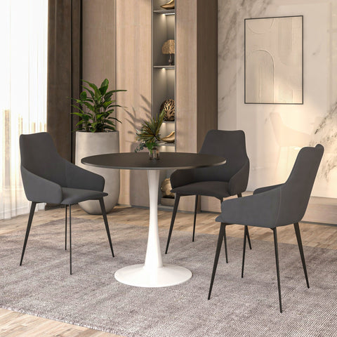 Bristol Modern Round Dining Table with Wood Top and Iron Pedestal Base