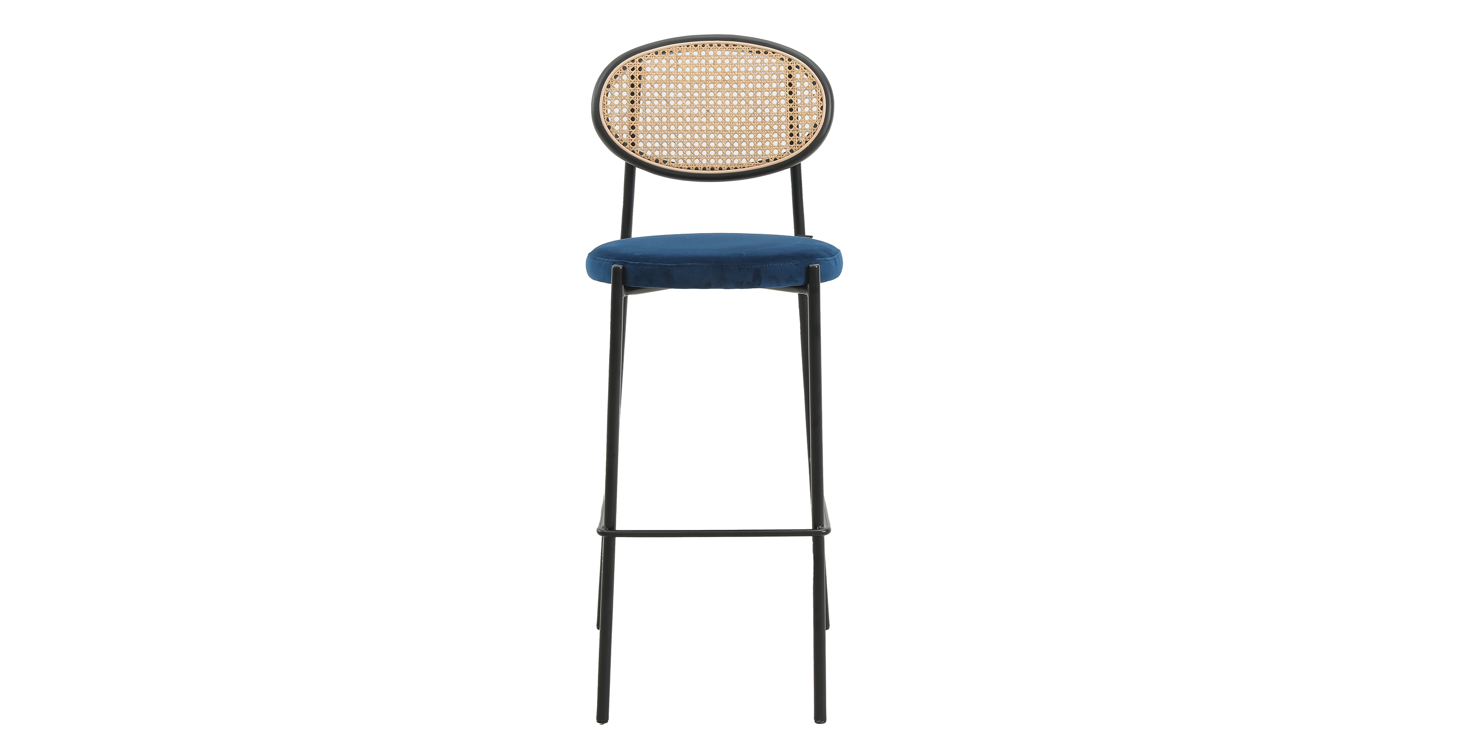 Euston Wicker Bar Stool with Black Powder Coated Steel Frame and Footrest