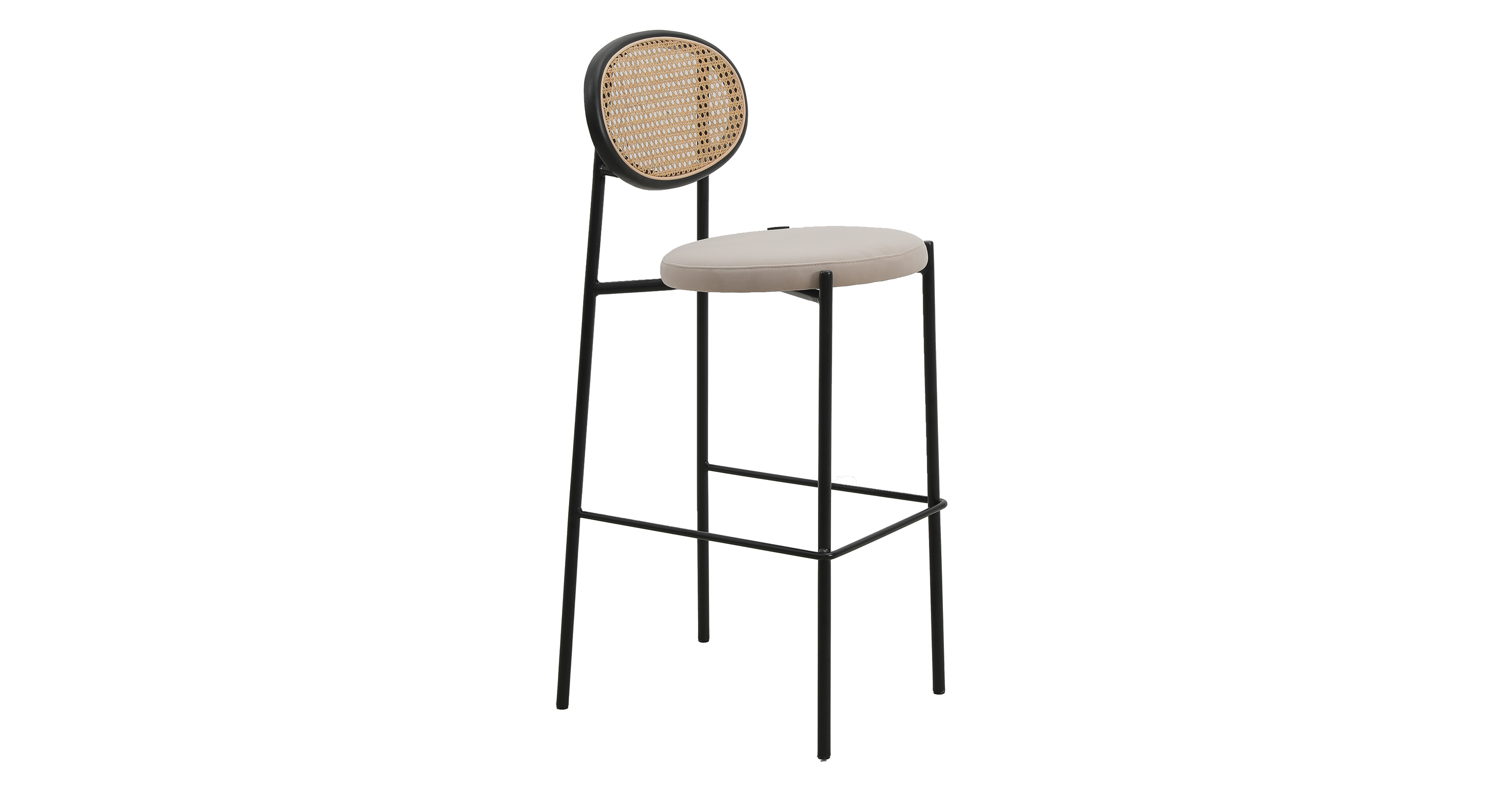 Euston Wicker Bar Stool with Black Powder Coated Steel Frame and Footrest