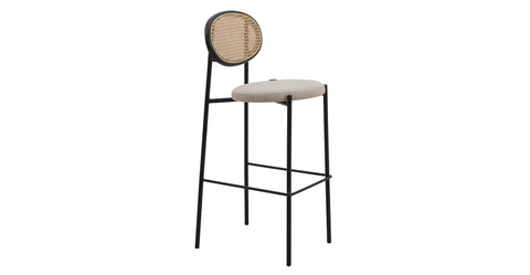 Euston Wicker Bar Stool with Black Powder Coated Steel Frame and Footrest