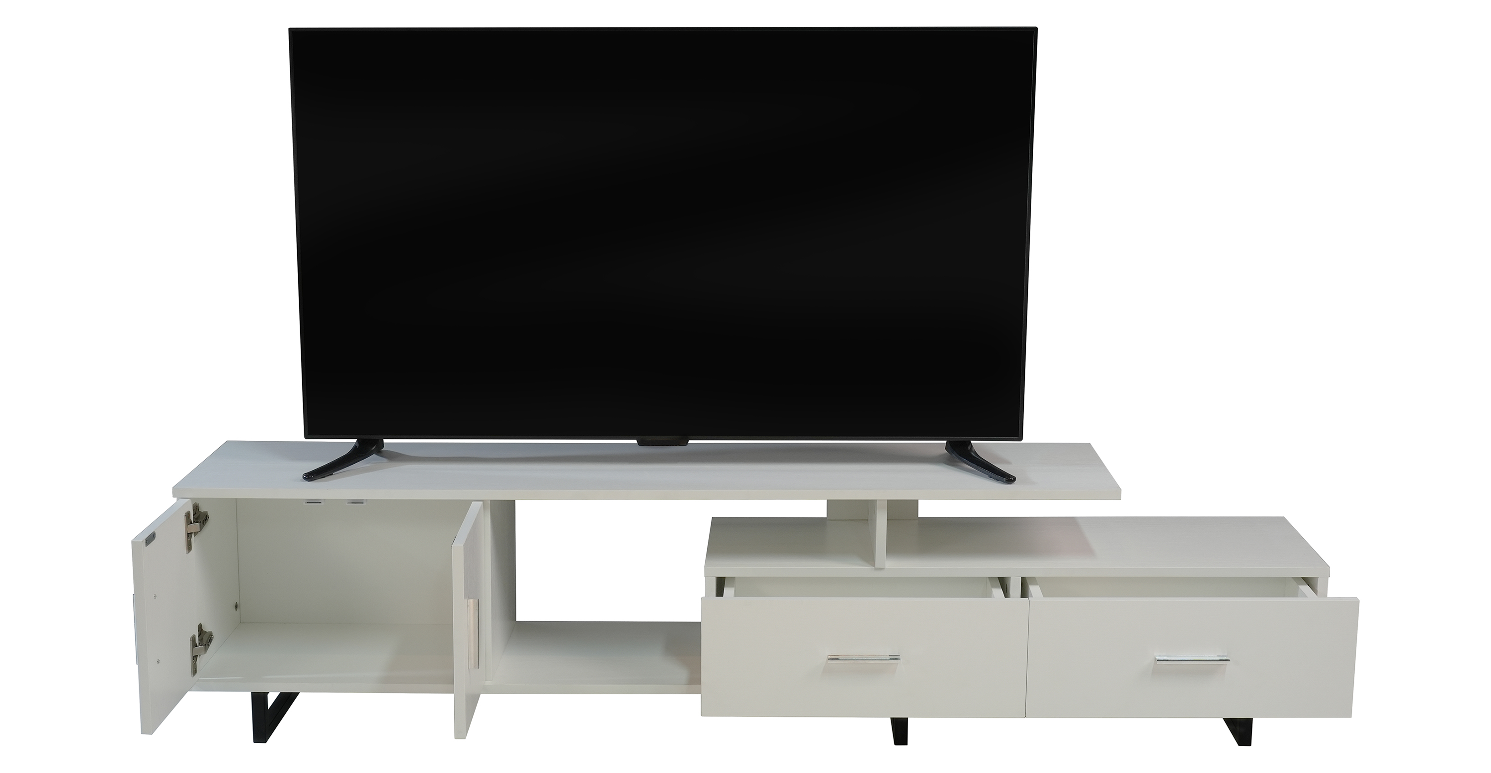 Avery Mid-Century Modern TV Stand with MDF Cabinet and Powder Coated Steel Legs