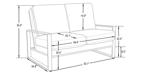 Jefferson Contemporary Velvet/Leather Loveseat with Stainless Steel Frame