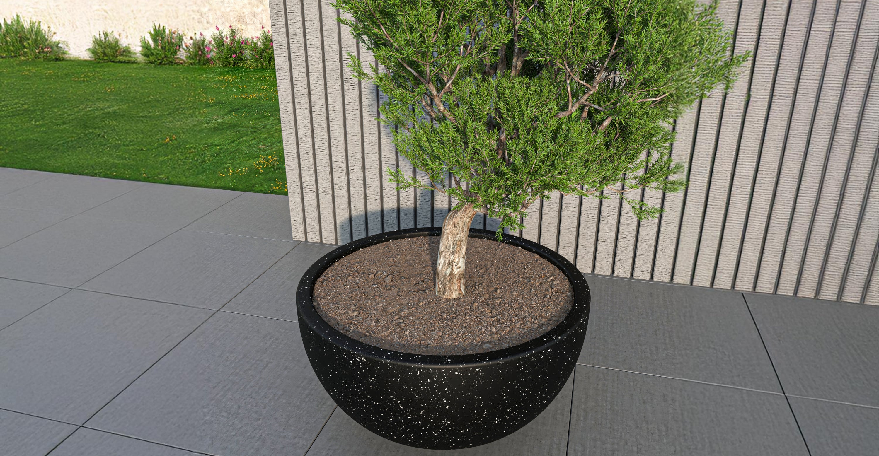 Iris Modern Round Planter Pot in Fiberstone and Clay Weather Resistant Design