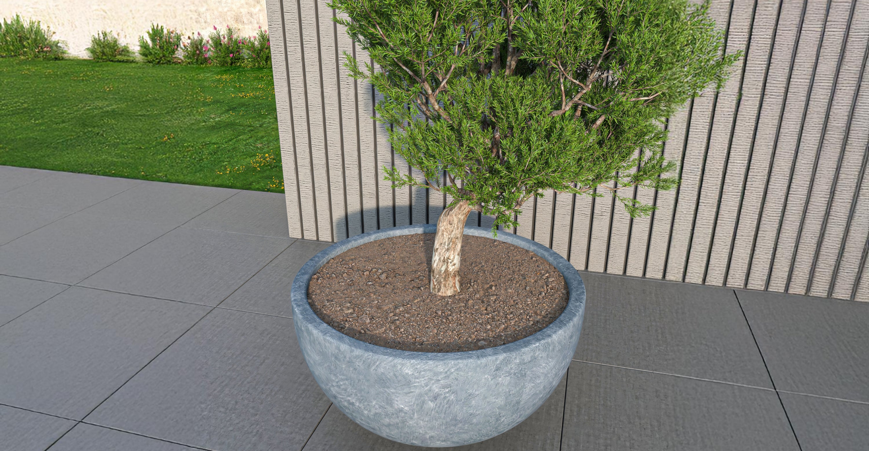 Iris Modern Round Planter Pot in Fiberstone and Clay Weather Resistant Design