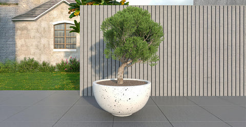 Iris Modern Round Planter Pot in Fiberstone and Clay Weather Resistant Design