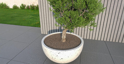 Iris Modern Round Planter Pot in Fiberstone and Clay Weather Resistant Design