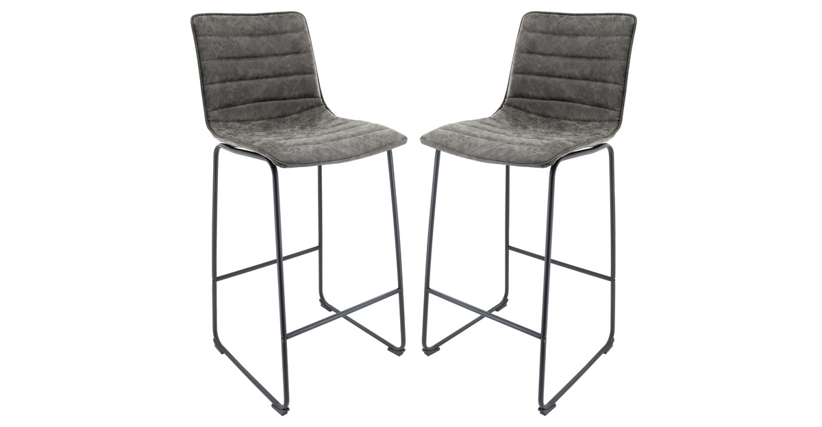 Brooklyn 29.9" Modern Leather Bar Stool With Black Iron Base & Footrest Set of 2