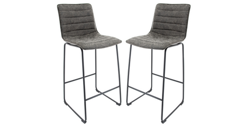 Brooklyn 29.9" Modern Leather Bar Stool With Black Iron Base & Footrest Set of 2