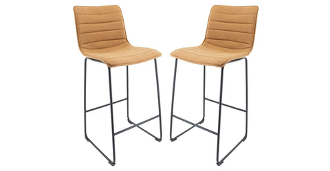 Brooklyn 29.9" Modern Leather Bar Stool With Black Iron Base & Footrest Set of 2