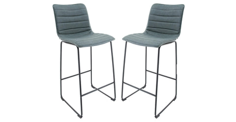 Brooklyn 29.9" Modern Leather Bar Stool With Black Iron Base & Footrest Set of 2