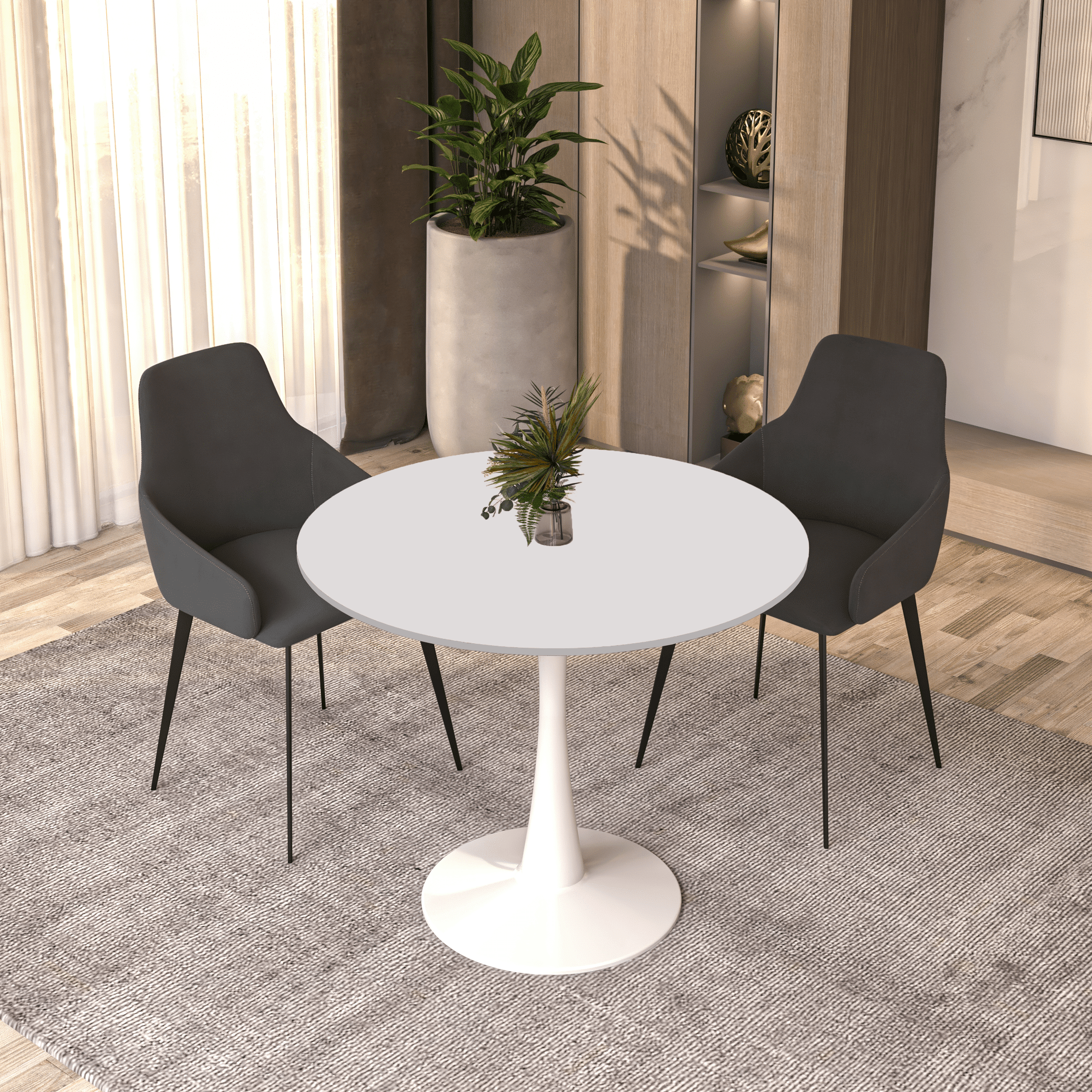 Bristol 32" Round Dining Table with Wood Top and Iron Pedestal Base