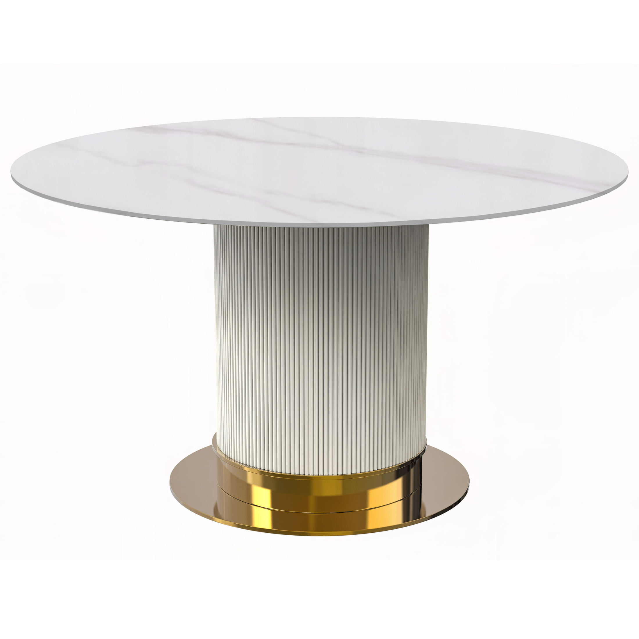 Jexis Round Dining Table with Glass/Sintered Stone Top and Stainless Steel Pedestal Base